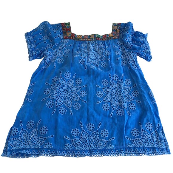 JOHNNY WAS Blue HAPPY SIA Square Neck Eyelet Blouse Eyelet Lace Medium - Picture 11 of 11